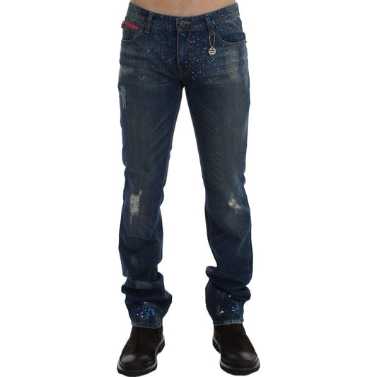 Costume National Chic Blue Wash Painted Slim Fit Jeans Costume National Dark Slate Gray