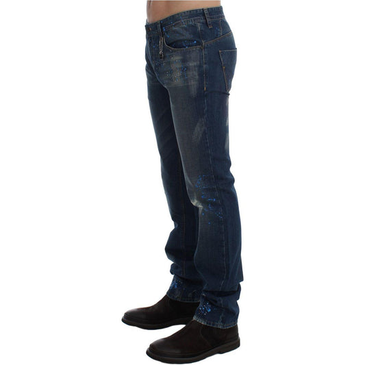 Costume National Chic Blue Wash Painted Slim Fit Jeans Costume National Dark Slate Gray