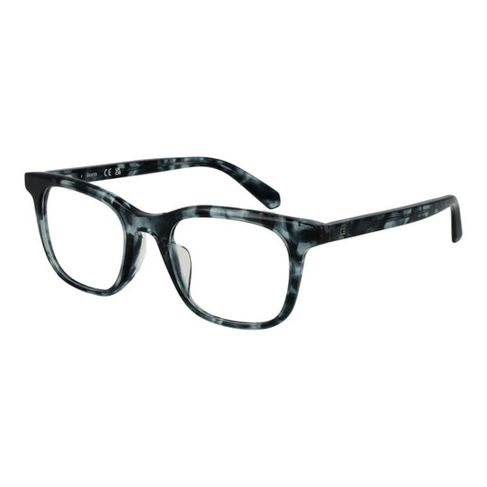 Guess Blue Men Glasses Frame, full-rim acetate in rectangle style, size 50-20-145, with demo plastic lenses, including branded case.