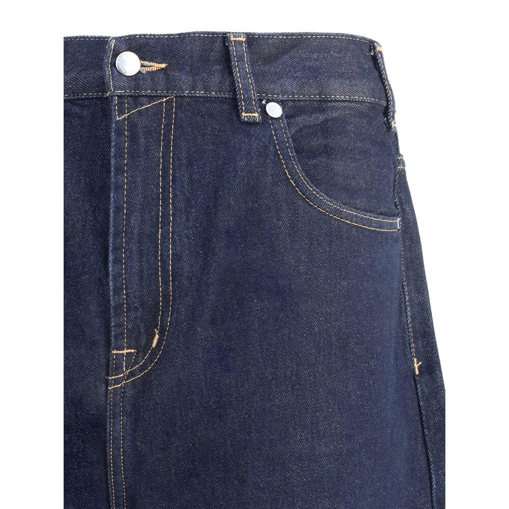 Close-up of 7FOR Blue Cotton Jeans Denim showcasing wide leg design and classic five-pocket style for a modern casual look.