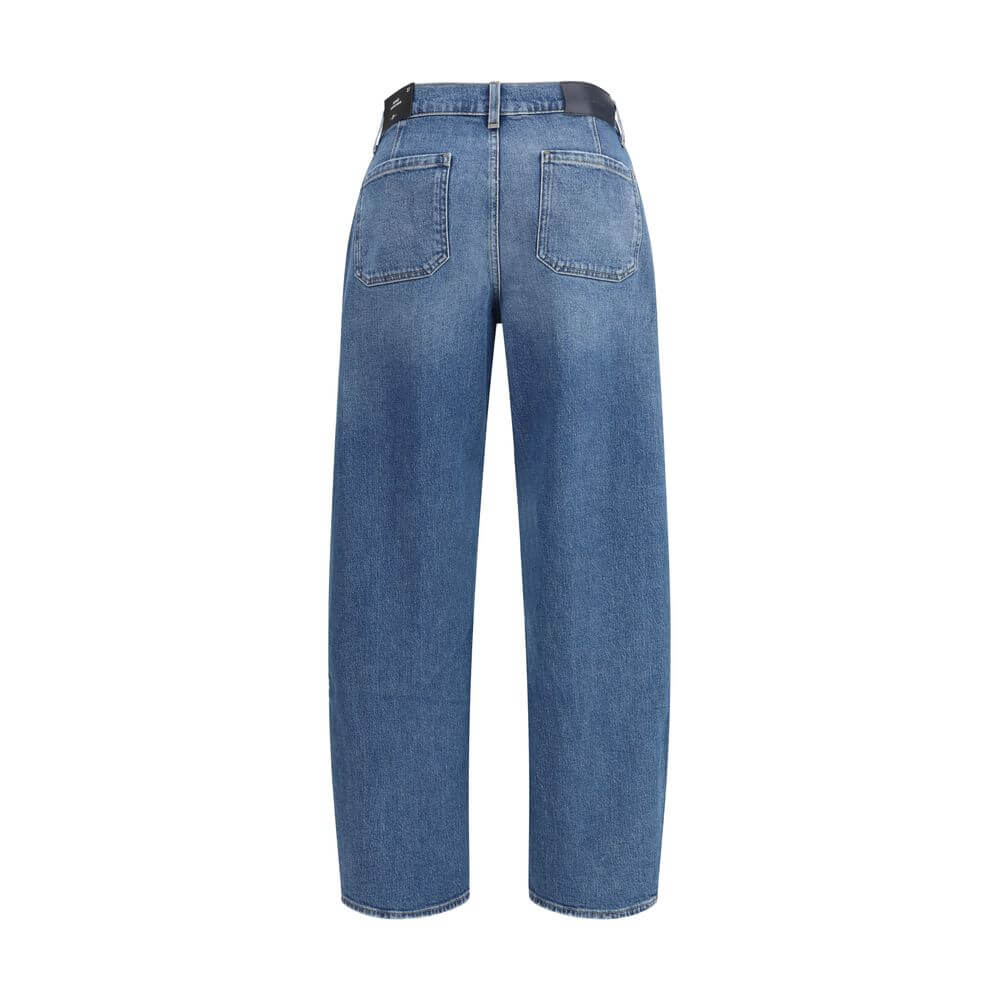 Back view of 7FOR Light Blue Cotton Relaxed Fit Jeans with wide-leg design and classic five-pocket style, featuring a zipper and button closure.