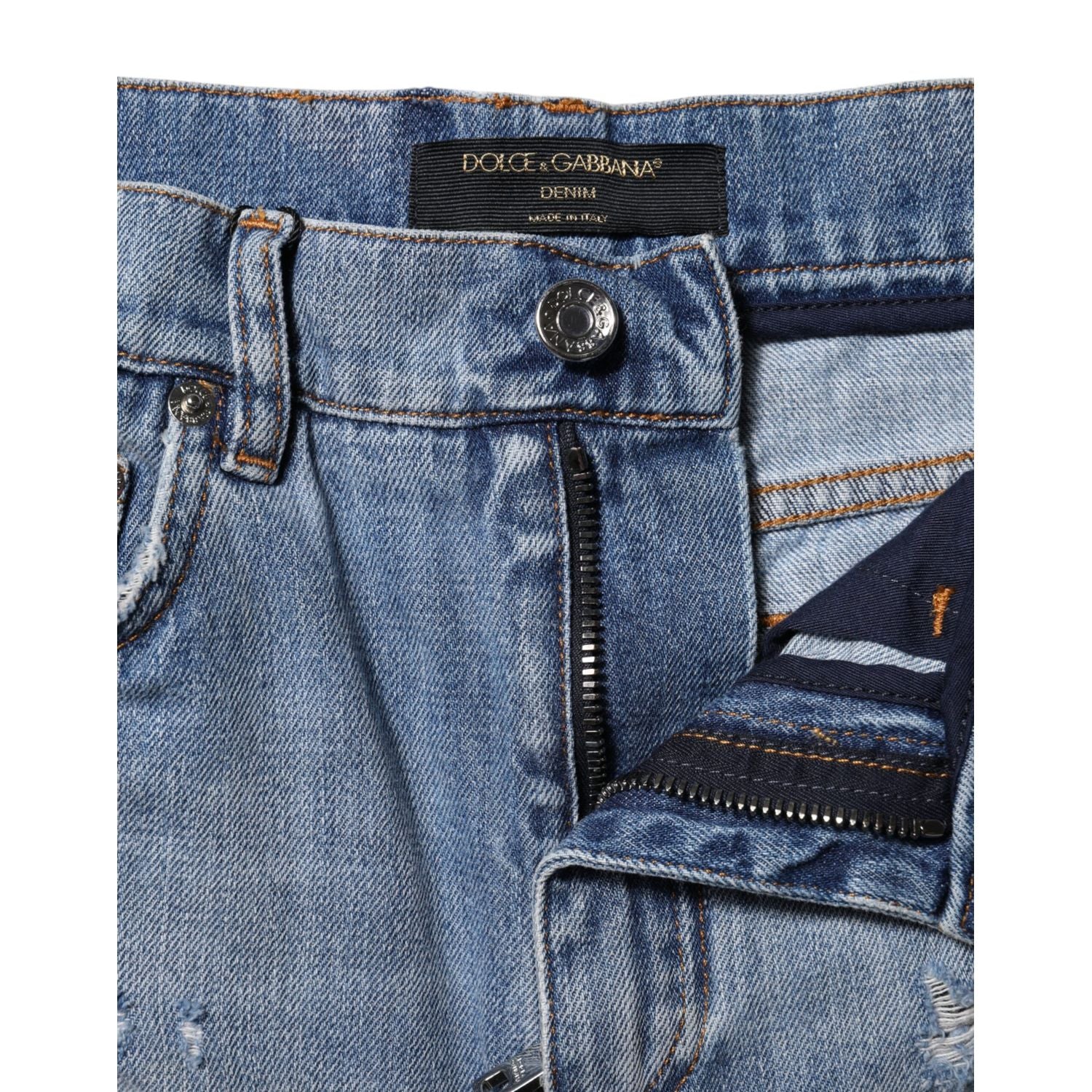 Dolce & Gabbana Blue Logo Plaque Denim Cotton Hot Pants Shorts
