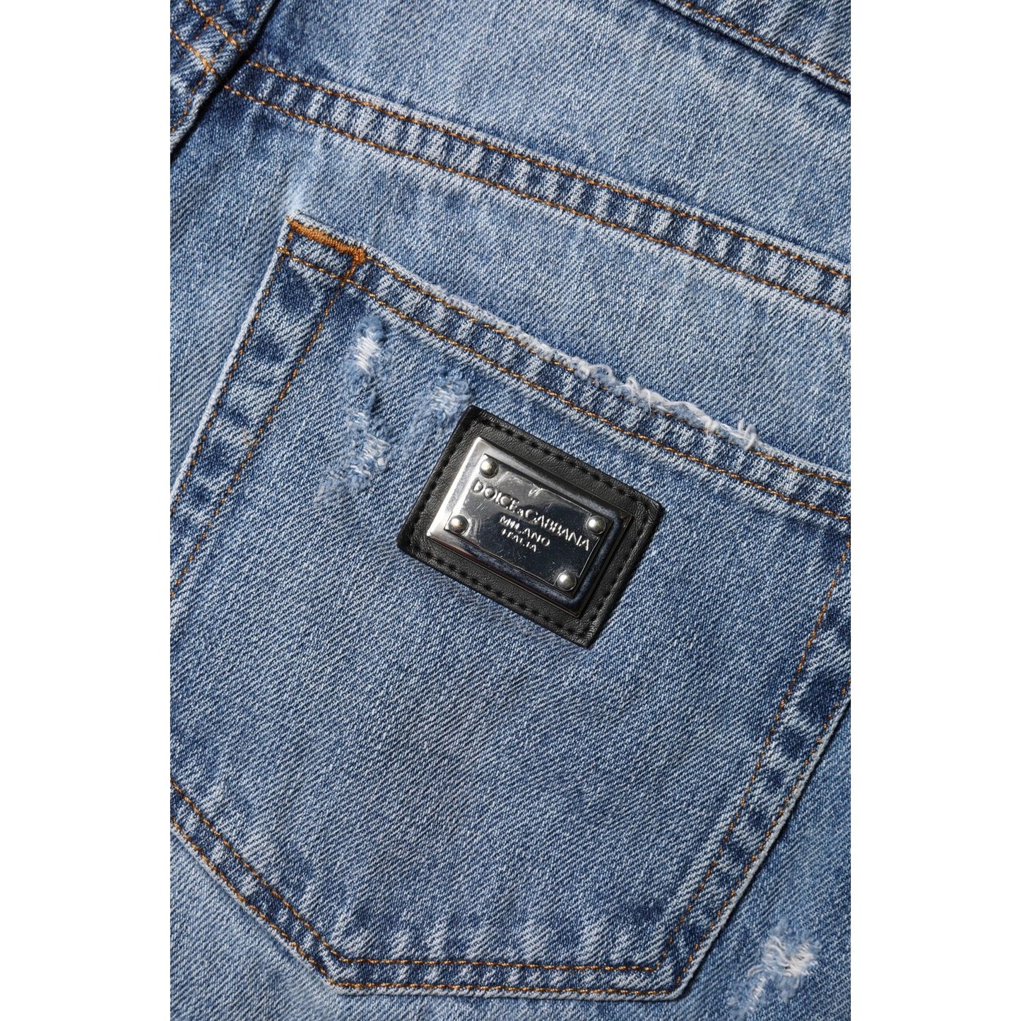 Dolce & Gabbana Blue Logo Plaque Denim Cotton Hot Pants Shorts