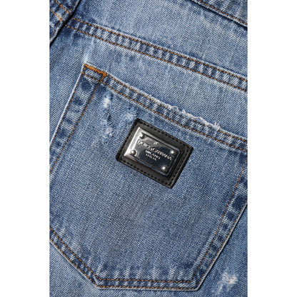 Dolce & Gabbana Blue Logo Plaque Denim Cotton Hot Pants Shorts