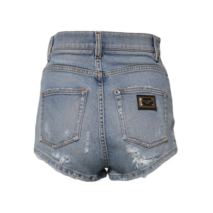 Dolce & Gabbana Blue Tattered Denim Cotton Hot Pants Shorts