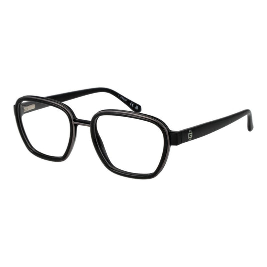 Guess Black Men Glasses Frame, square plastic full-rim, black color, with demo lenses, 53-18-145 size, spring hinge, branded case included.