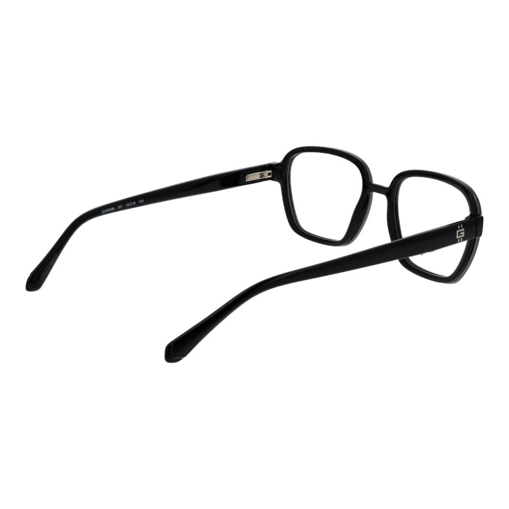 Guess Black Men Glasses Frame, black plastic square full-rim style, spring hinge, size 53-18-145, includes branded case.
