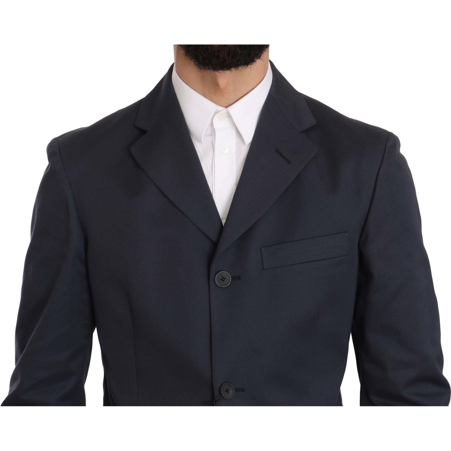 Romeo Gigli Two Piece 3 Button Cotton Blue Solid Suit