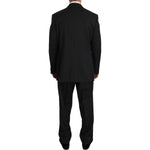 Z ZEGNA Black Striped Two Piece 3 Button 100% Wool Suit Suit