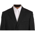 Z ZEGNA Black Striped Two Piece 3 Button 100% Wool Suit Suit