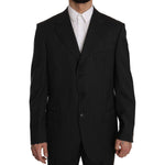 Z ZEGNA Black Striped Two Piece 3 Button 100% Wool Suit Suit