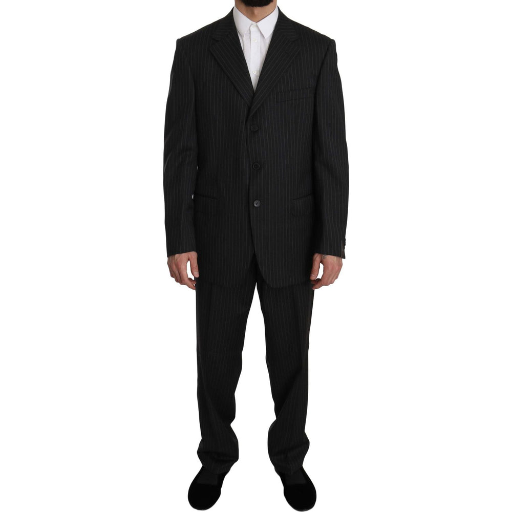 Z ZEGNA Black Striped Two Piece 3 Button 100% Wool Suit Suit