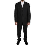 Z ZEGNA Black Striped Two Piece 3 Button 100% Wool Suit Suit