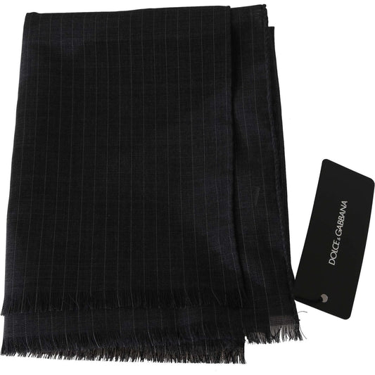 Dolce & Gabbana Elegant Gray Striped Wool Men's Scarf Wool Wrap Shawls Dolce & Gabbana Black