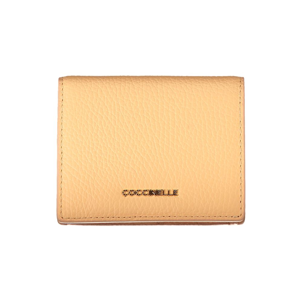 Coccinelle Orange Leather Wallet with 2 compartments, coin purse, card spaces, and automatic closure, featuring the Coccinelle logo.