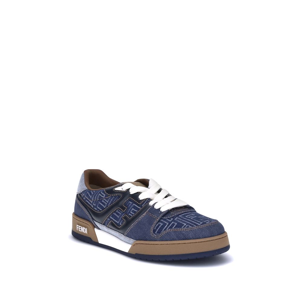 Fendi Blue Cotton Low Top Sneakers