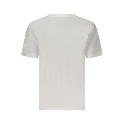 Back view of Calvin Klein White Cotton Women T-Shirt displaying simple minimalist design and soft fabric.