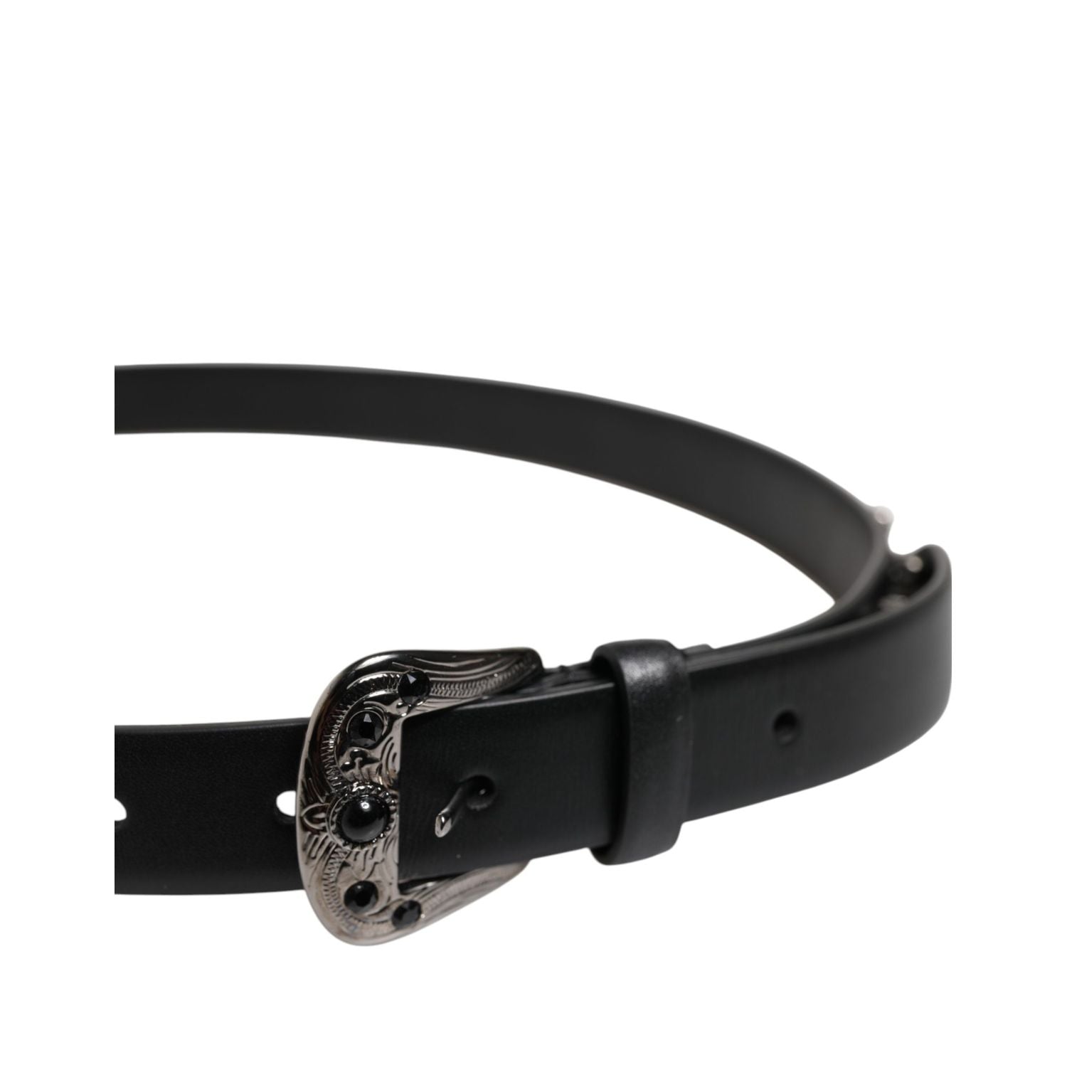Dolce & Gabbana Black Studded Leather Metal Logo Buckle Belt