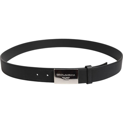 Dolce & Gabbana Black Leather Classic Metal Logo Buckle Belt