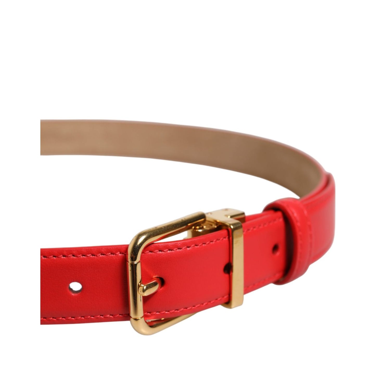 Dolce & Gabbana Red Leather Gold Metal Buckle Cintura Belt