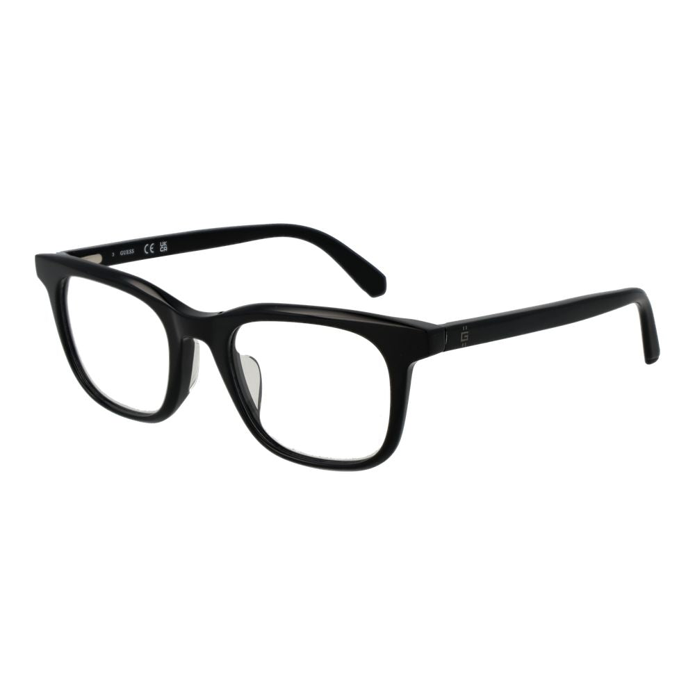 Guess Black Men Glasses Frame in full-rim rectangular style, black acetate material, featuring demo lenses with a 50-20-145 size.