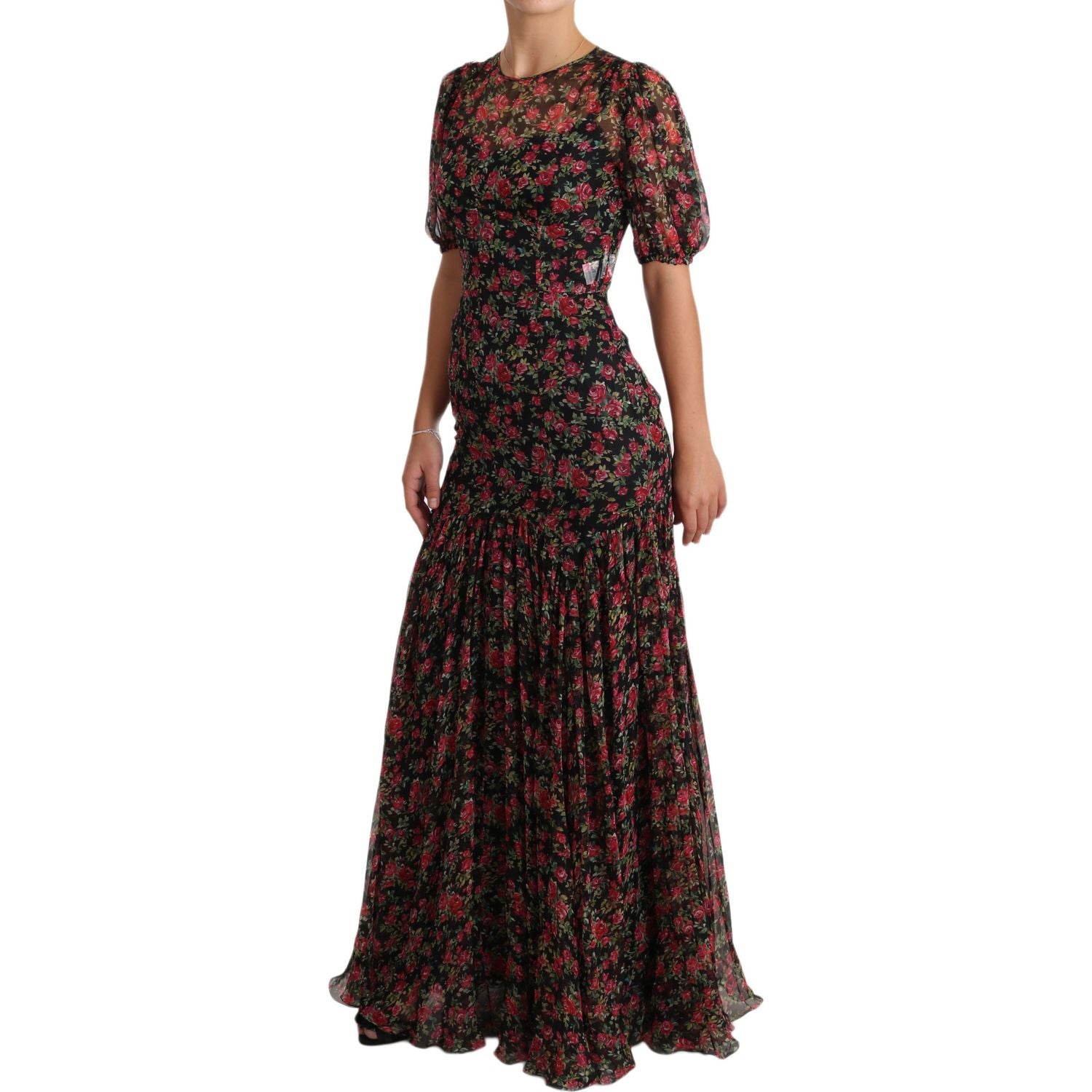 Dolce & Gabbana Black Floral Roses A-Line Shift Gown Dress