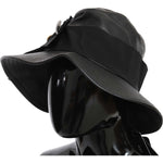 Dolce & Gabbana Black Leather DG Coin Crystal Wide Brim Hat HAT70222-56