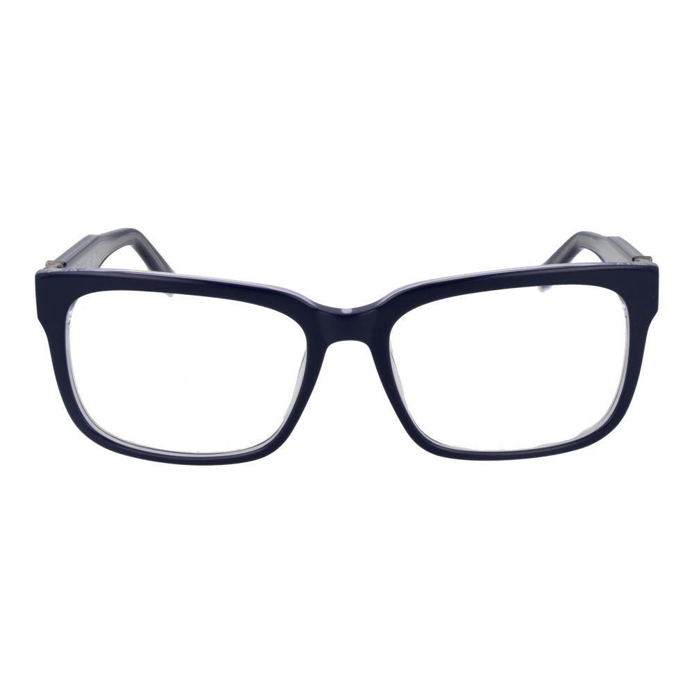 Guess Blue Men Glasses Frame, acetate full-rim with demo lenses, size 56-17-150, featuring rectangle style and spring hinge.