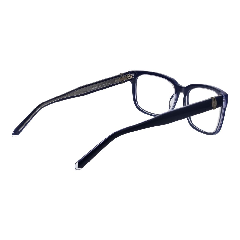 Guess Blue Men Glasses Frame in acetate, full-rim, rectangle style with demo lenses, ideal for a 56-17-150 fit, includes branded case.