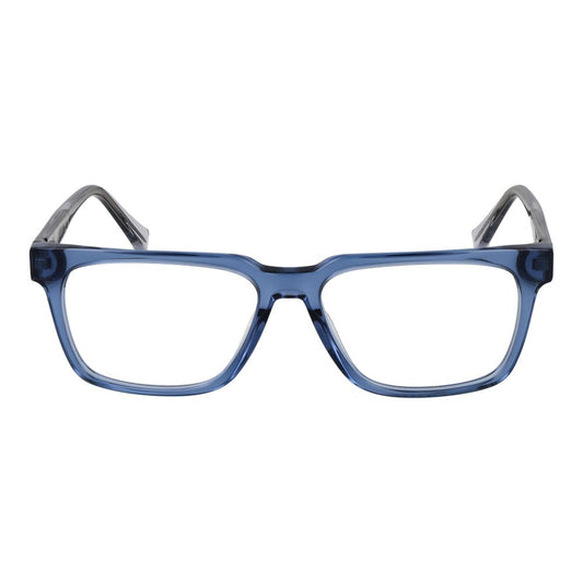 Guess Blue Men Glasses Frame in full-rim acetate with rectangle design, demo lenses, blue color, and spring hinge feature.