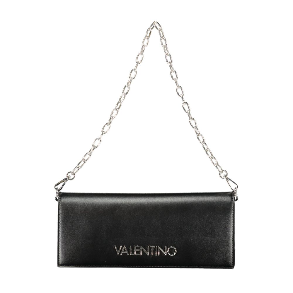 Mario Valentino Black Polyethylene Women Handbag with chain and adjustable strap, Italian chic design, versatile for day and night.