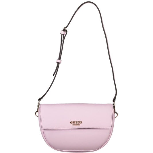 Guess Jeans Pink Polyethylene Women Handbag with adjustable strap and secure closure, featuring chic design and practical exterior pocket.