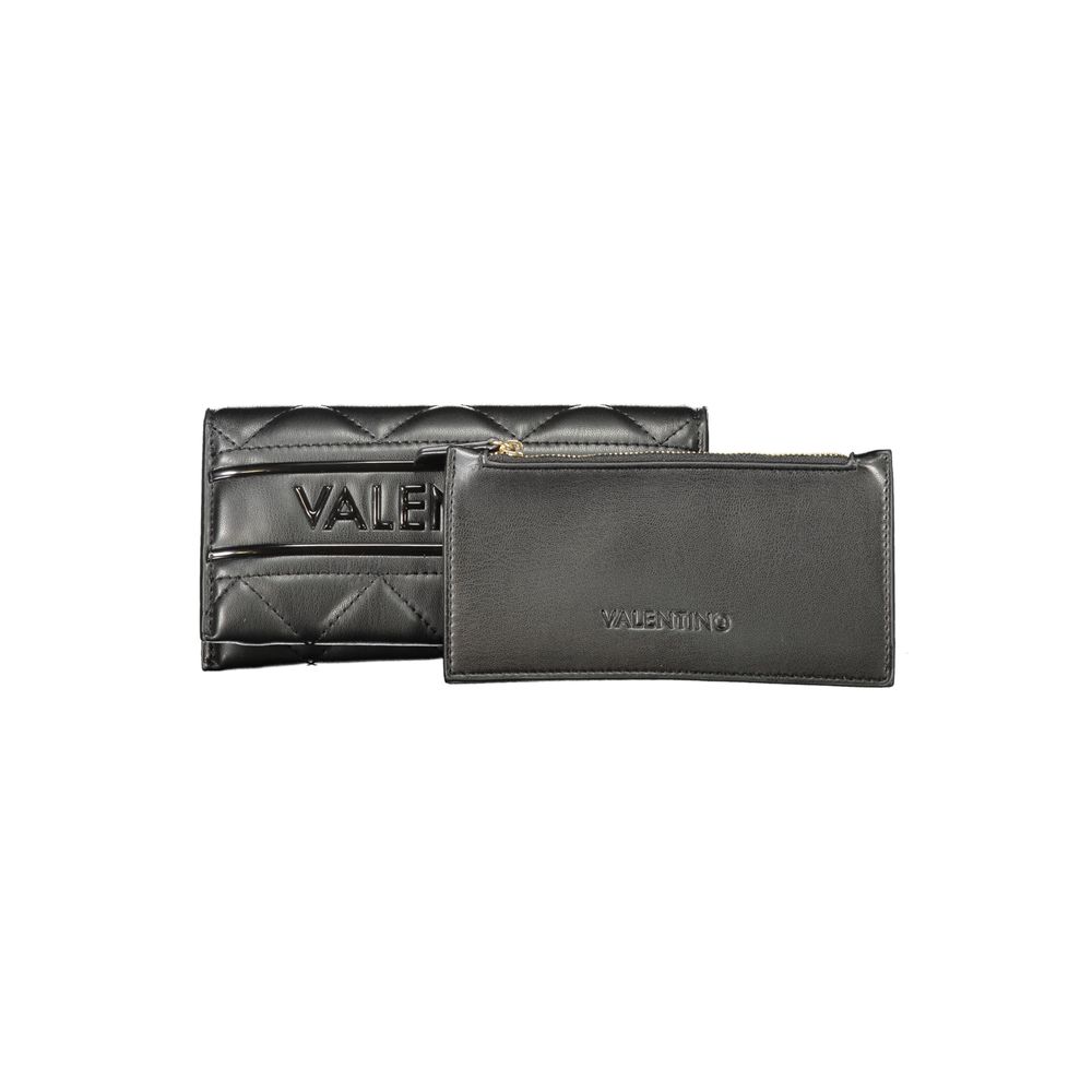 Mario Valentino Black Polyethylene Women Wallet with dual compartments and card slots for organized elegance.