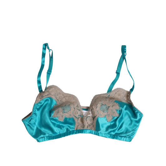 Dolce & Gabbana Green Floral Lace Silk Non Wire Bra Underwear BIK1407-1