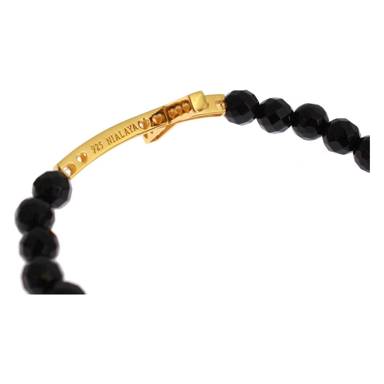 Nialaya Agate Stone Gold CZ Cross 925 Silver Bracelet