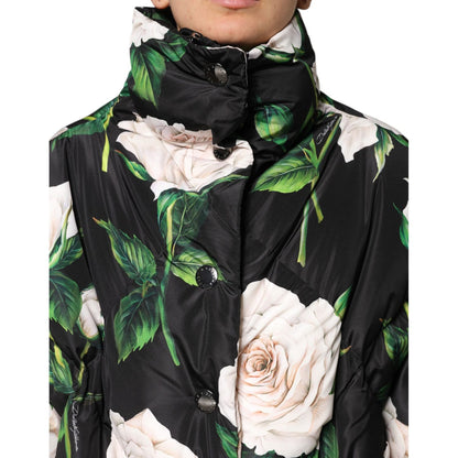 Dolce & Gabbana Black Floral Print Puffer Quilted Jacket