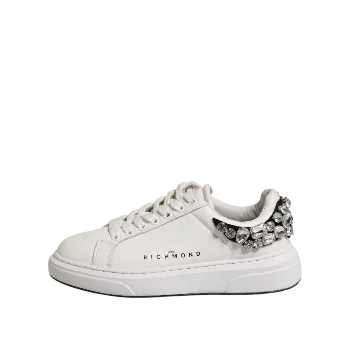 John Richmond White Rhinestone Embellished Sneakers Shoes