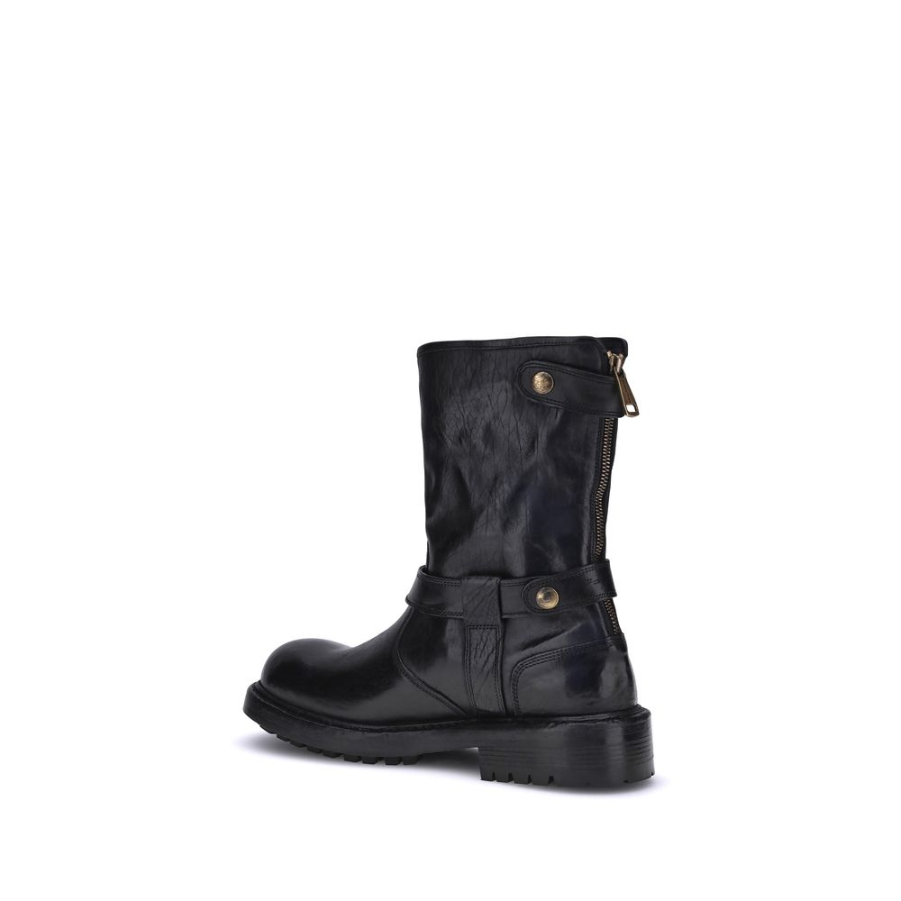 Dolce & Gabbana Black Calf Leather Bos Taurus Lace-Up Boots