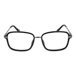 Guess Black Men Glasses Frame in stainless steel, full-rim, rectangle style with demo lenses, black color, 145mm temples, includes branded case.
