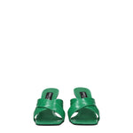 Dolce & Gabbana Green Leather Flat Sandals DO-8547347464457-EU36/US6