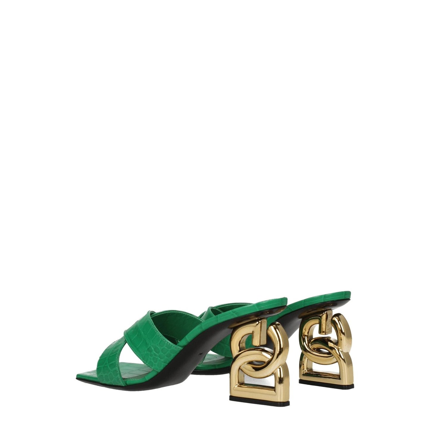 Dolce & Gabbana Green Leather Flat Sandals DO-8547347464457-EU36/US6