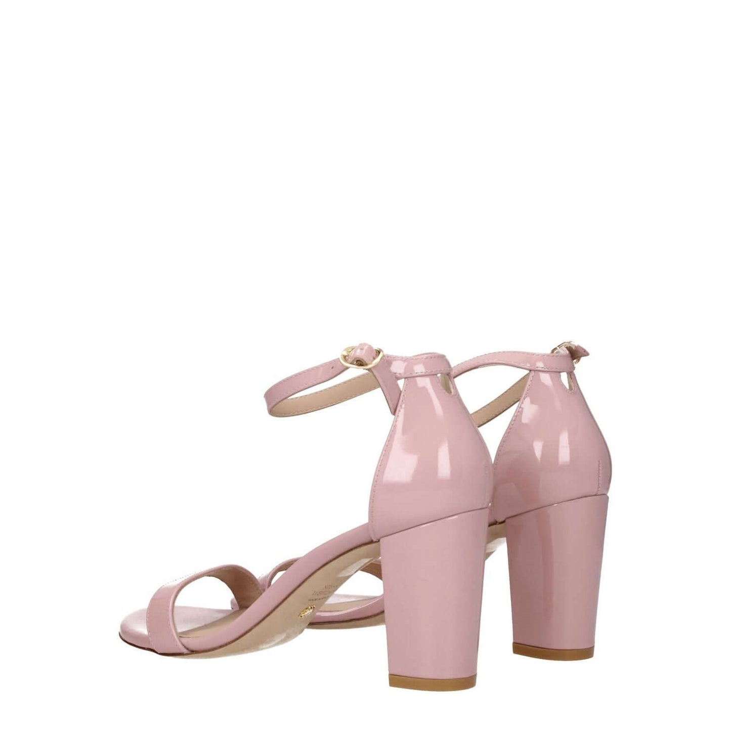 Stuart Weitzman Pink Leather Stiletto Heel Sandals with a buckle closure and open toe design. MPN: NEARLYNUDEPATS3312BALLET.