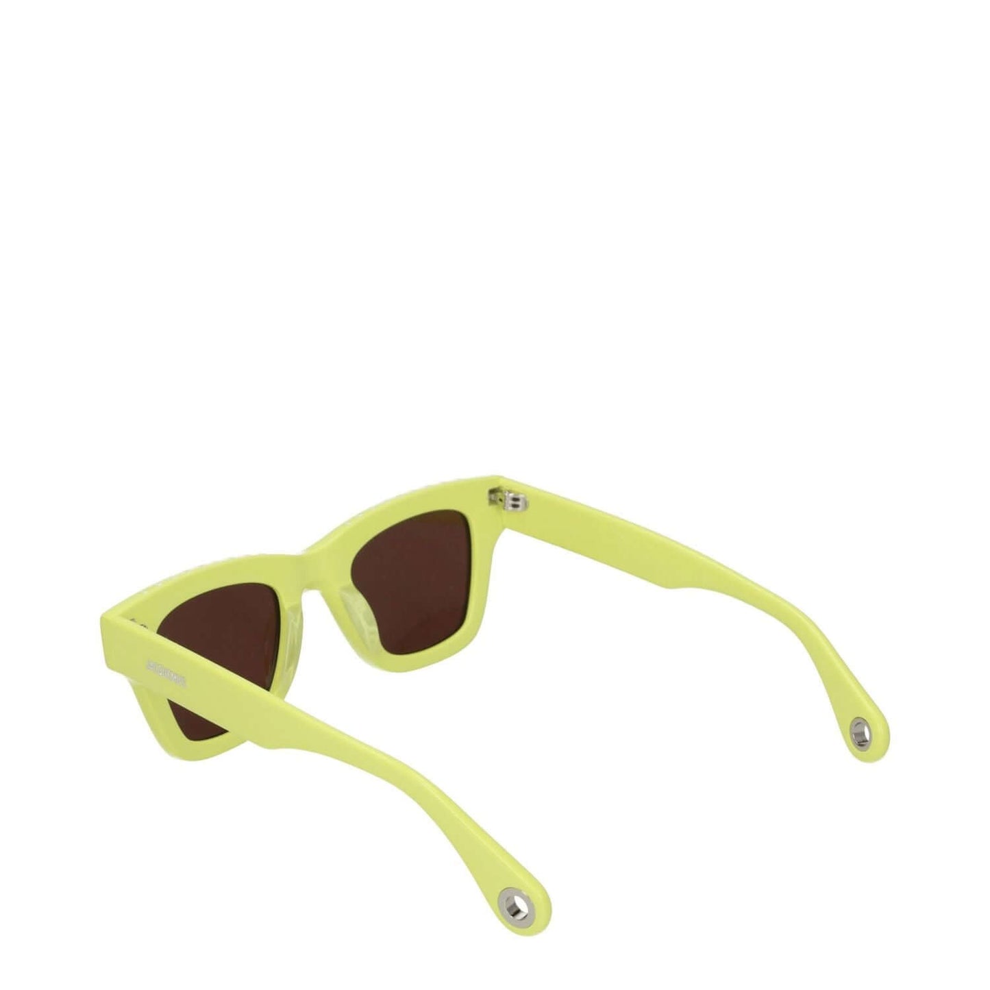 Jacquemus Yellow Acetate Sunglasses with dark lenses, featuring an aviator style frame and embossed logo, shown at an angle.