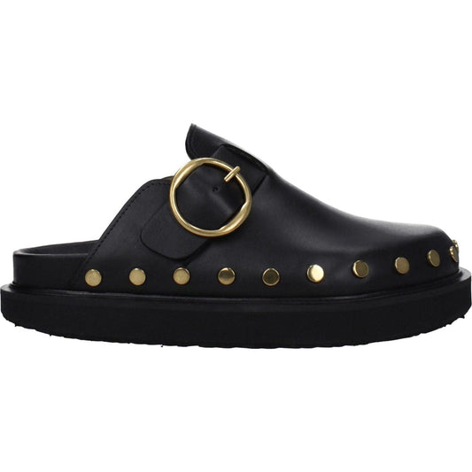 Isabel Marant Black Leather Slippers Sandals IS-8547450028297-EU36/US6
