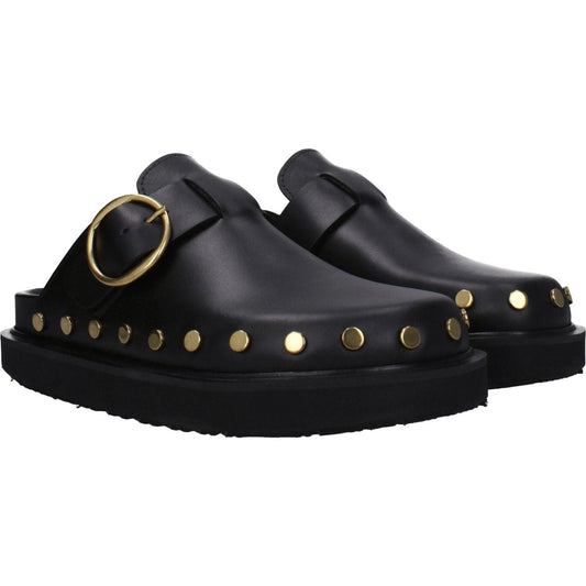 Isabel Marant Black Leather Slippers Sandals IS-8547450028297-EU36/US6