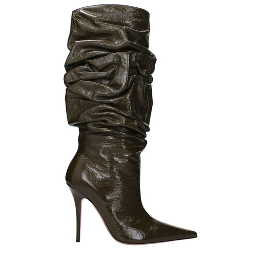 Amina Muaddi Green Leather High Heel Boots AM-9492866597129-EU36/US6