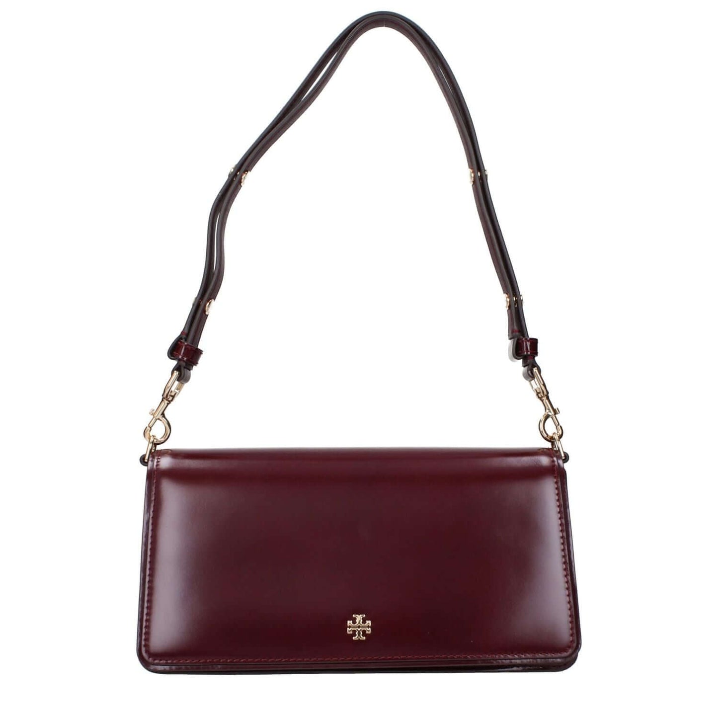 Tory Burch Red Leather Shoulder Bag with front logo and adjustable handle, MPN 157620627, F83374, patent red leather.