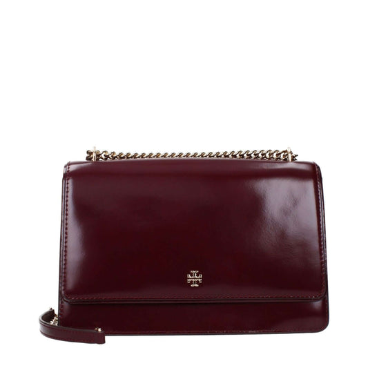 Tory Burch Red Leather Crossbody Bag with front logo and chain strap.