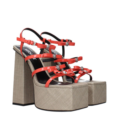 Versace Orange Leather Platform Sandals