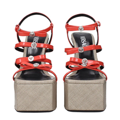 Versace Orange Leather Platform Sandals